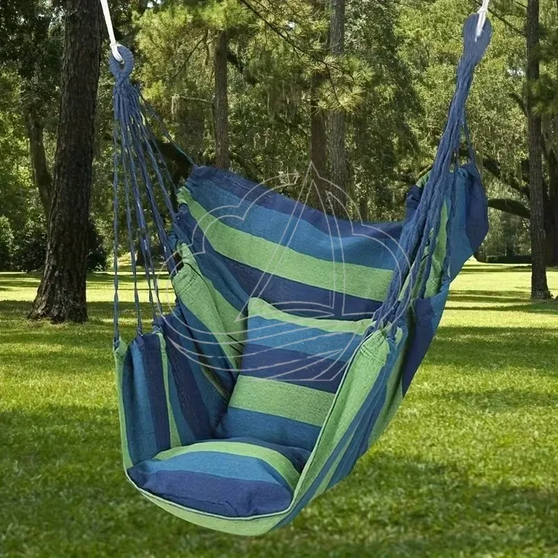Outdoor Thickened Canvas Hammock Striped Anti Rollover Hanging Chair Swing Net for Camping