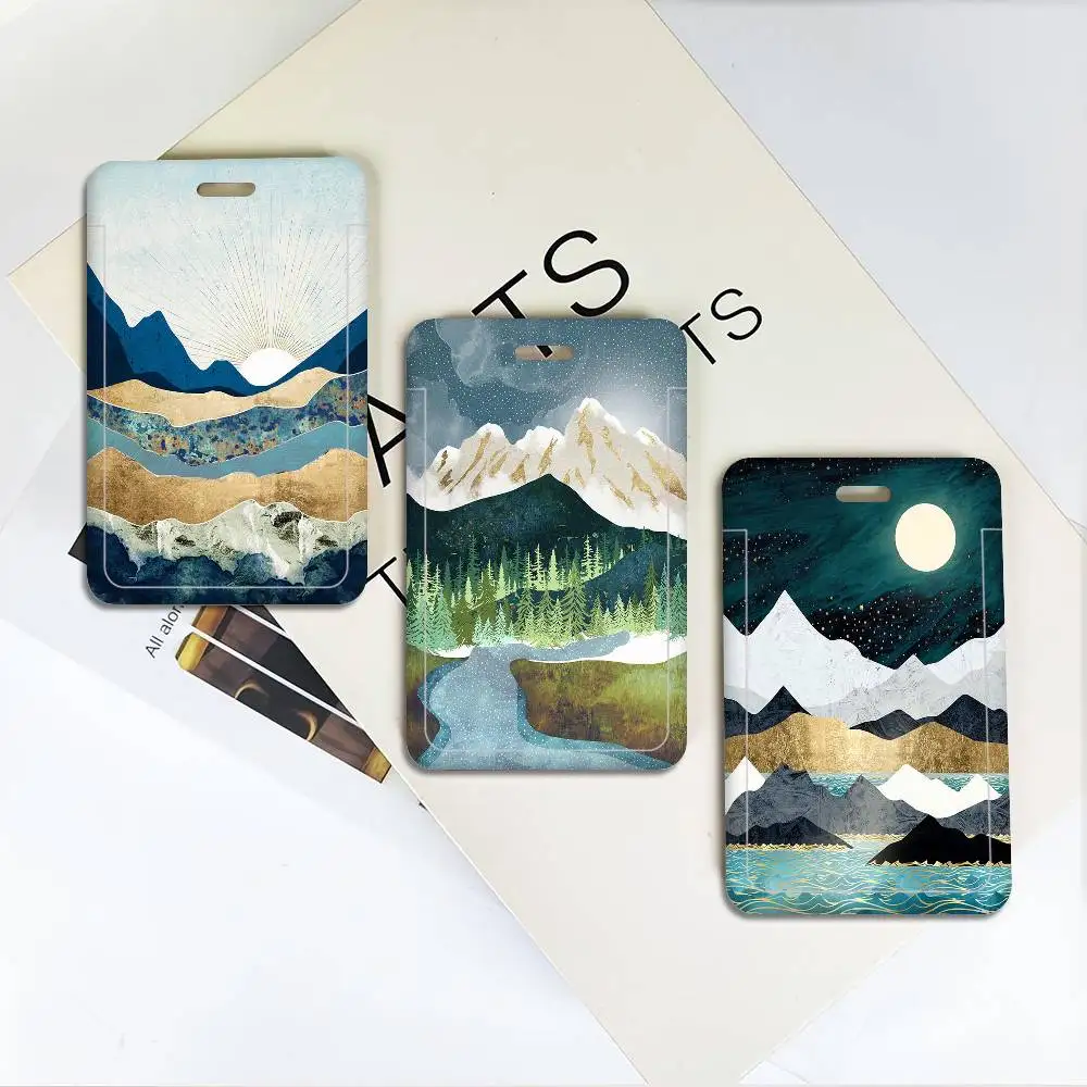 

Nordic Abstract Geometric Mountain 1 Pcs Sliding ID Badge Holder With Clear Window ID Card Protector For Staff Student