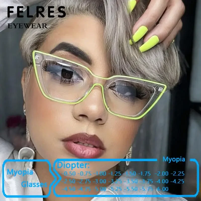 

Fashion Anti Blue Light Shortsighted Eyewear Women Myopia Eyeglasses Premium Cat Eye Prescription Glasses Customized Diopter