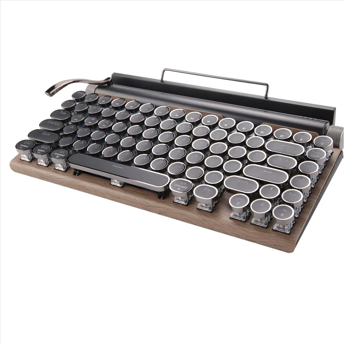 Retro Typewriter Keyboard Wireless Bluetooth Keyboard USB Mechanical Punk Keycaps for Desktop PC/Laptop/Phone-Wood Color