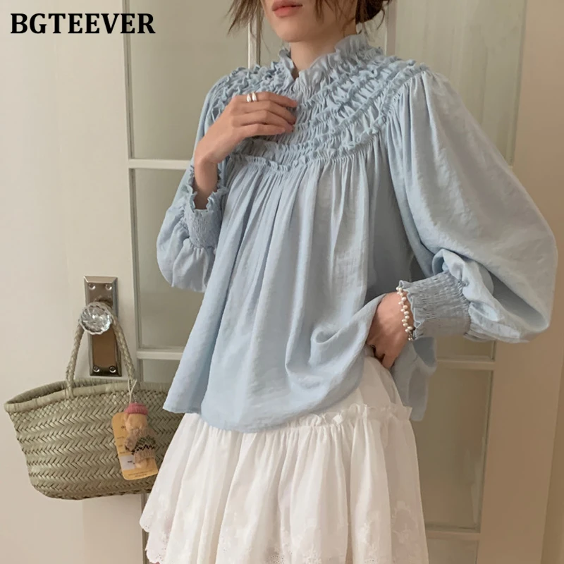 Bgteever vintage gola solta pullovers camisas para mulheres elegantes manga longa senhoras camisas blusas femininas topos