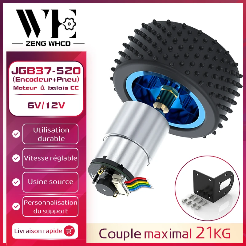 Moteur de voiture intelligent d'impression de Hall JGB37-520 6V12V avant et barrage, vitesse réglable 6 tr/min-1590 tr/min, poulie de moteur de vitesse de kit de CC de brosse