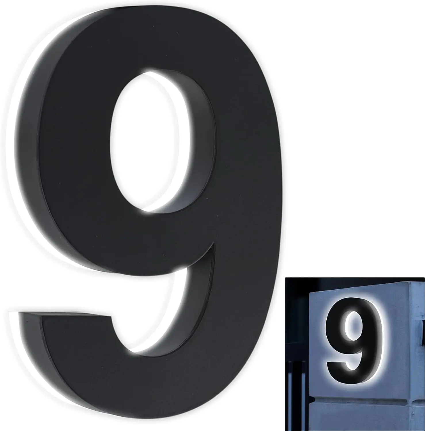 

9 Inch House Numbers Lighted Sign, Stainless Steel, Premium Quality, Backlit LED Illuminated Home Address Number,Waterproof