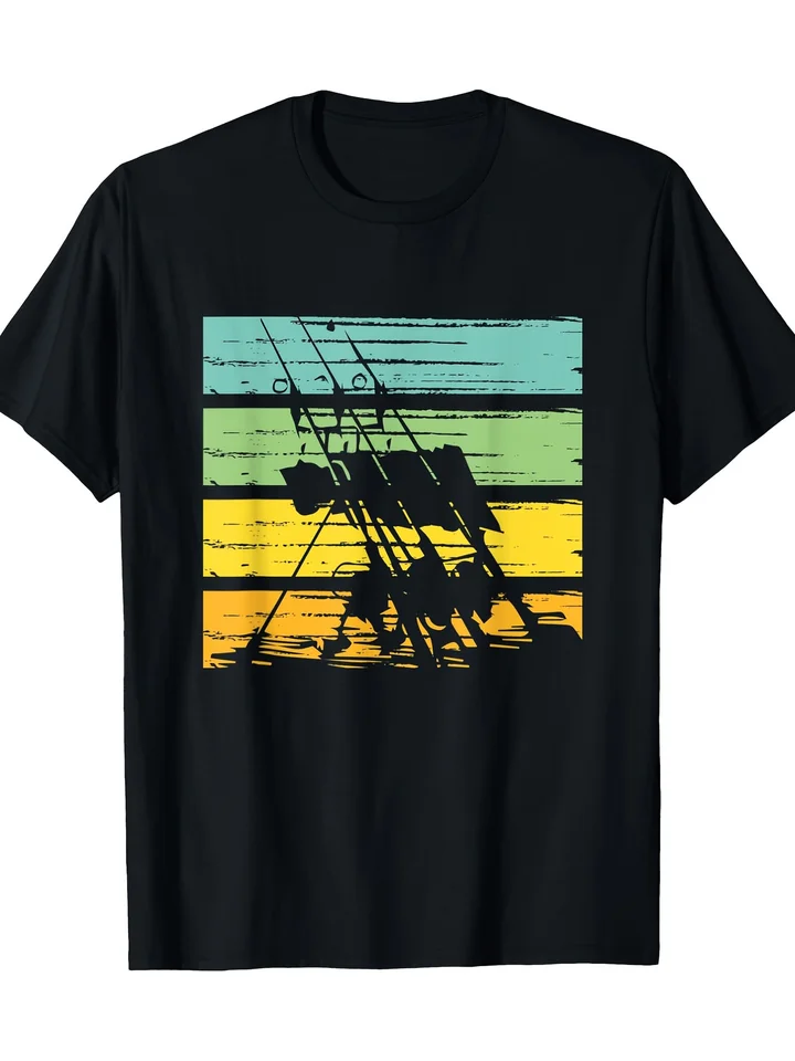 Men Vintage Fishing Shirt Black Teal Mustard Stripes