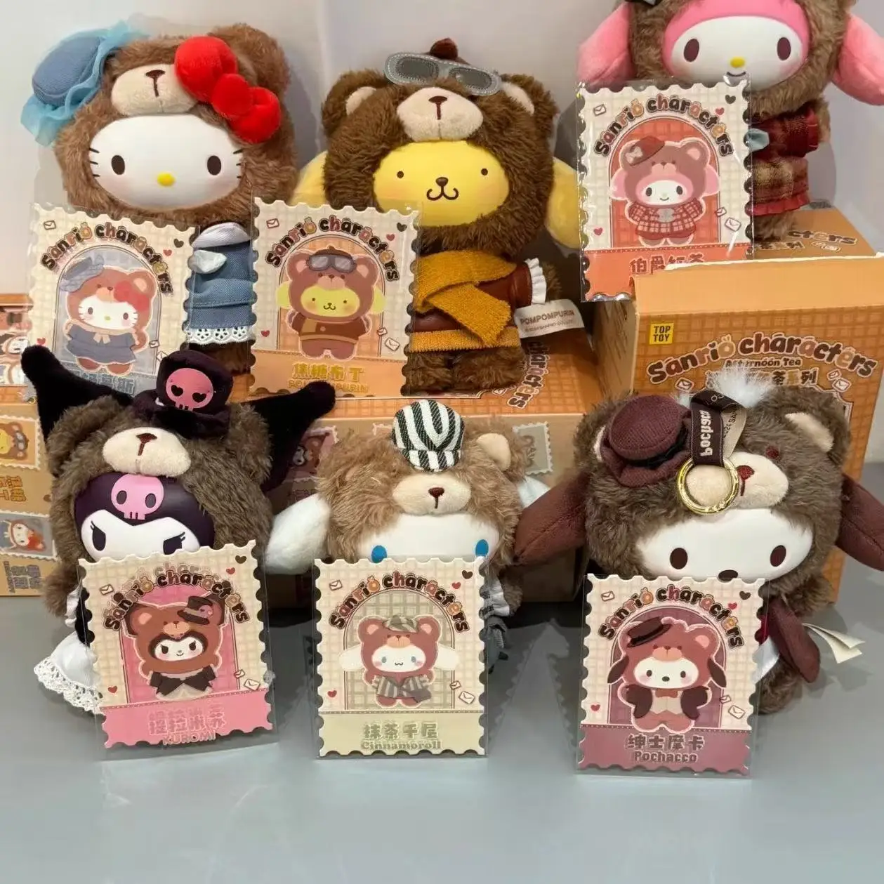 Nuevo Sanrio Kuromi Cinnamoroll Hello Kitty figura modelo té de la tarde Serise muñeca caja ciega juguete lindo colgante amigos regalo