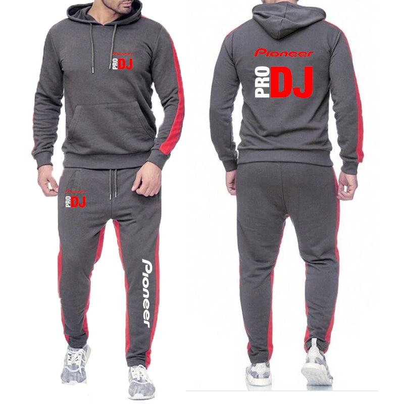 2025 DJ Pioneer PRO Print nuevo conjunto de ocio de Color sólido para hombre sudaderas con capucha con cordón + pantalón de chándal traje deportivo cómodo