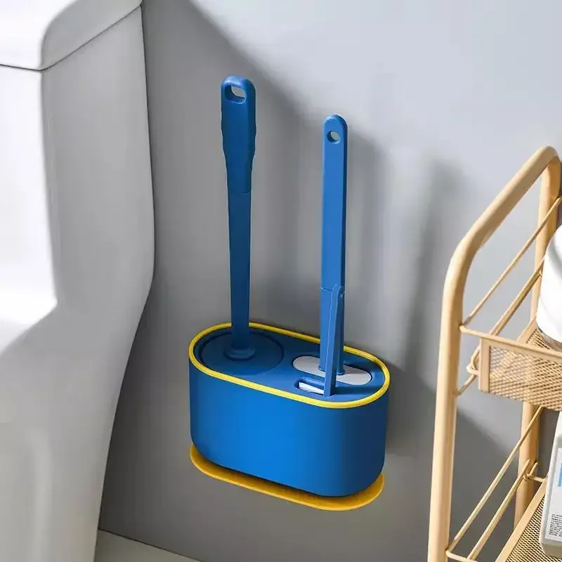 

Wall-mounted Toilet Brush Set 3 in1 No-dead-corner Punch-free Long Handle Soft Bristle Cleaning Brush Home Bathroom Accessories