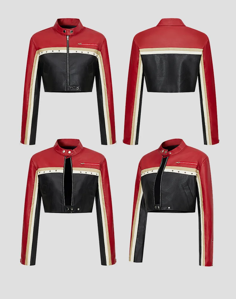 Women's Faux Leather Stand Collar Y2k Streetwear Jacket - usage example