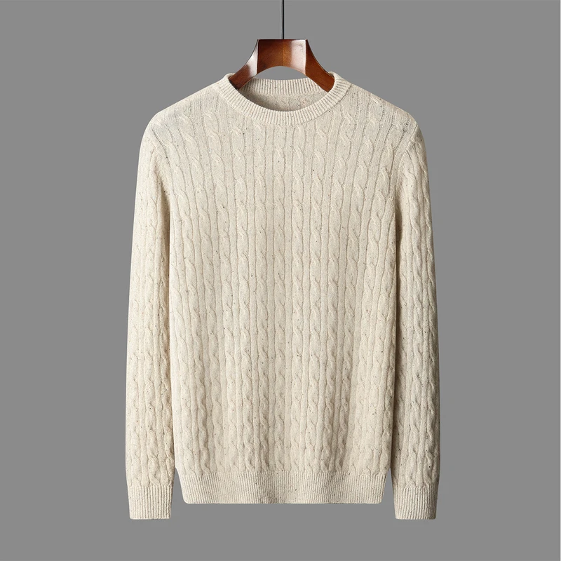 MVLYFLRT Men's 100% Merino Wool Sweater round Neck Pullover Long Sleeve Autumn Winter Fried Dough Twist Knitwear 2094160