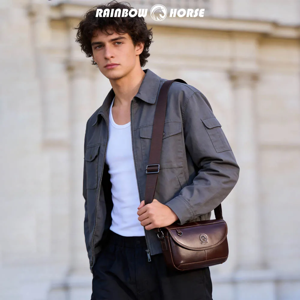 

2026 new minimalist men's leather crossbody bag, top layer cowhide shoulder bag, cross-border authentic horizontal commuting lig
