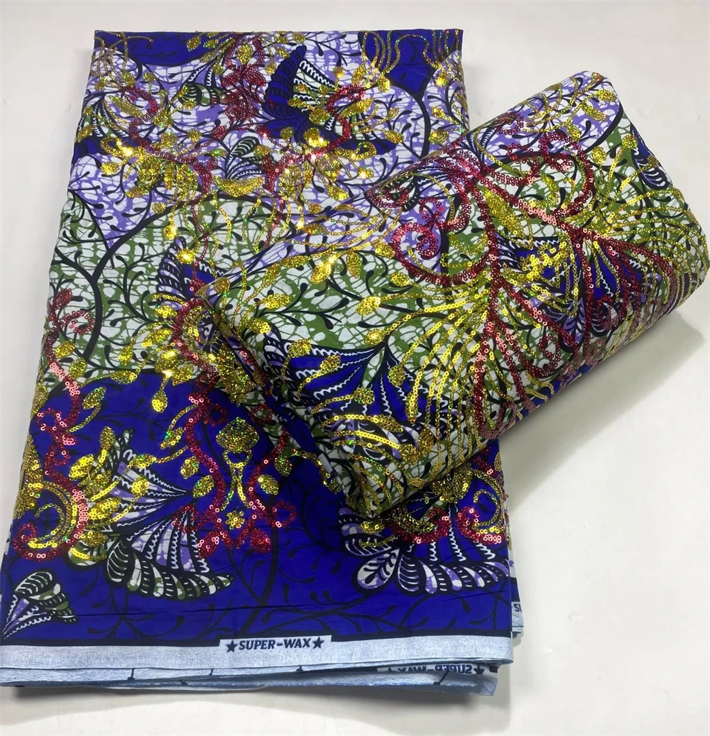 

Африканский воск с блестками, хлопковые восковые принты, роскошная блестящая ткань Анкара, женское платье на бедрах, 6 ярдов