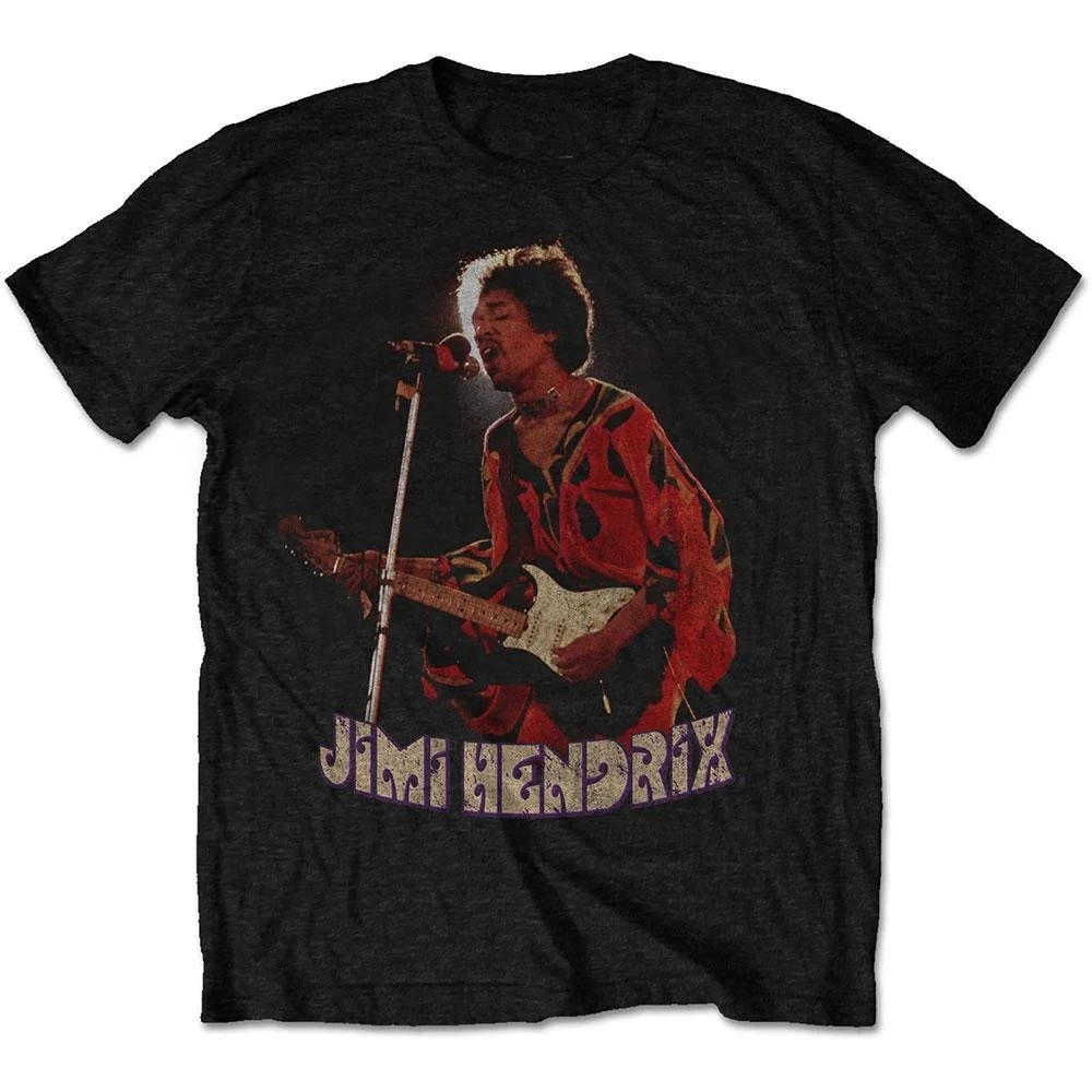 Jimi Hendrix Stage Photo Print Baumwoll-T-Shirt, klassisches Rock-Legend-Unisex-Kurzarm-T-Shirt