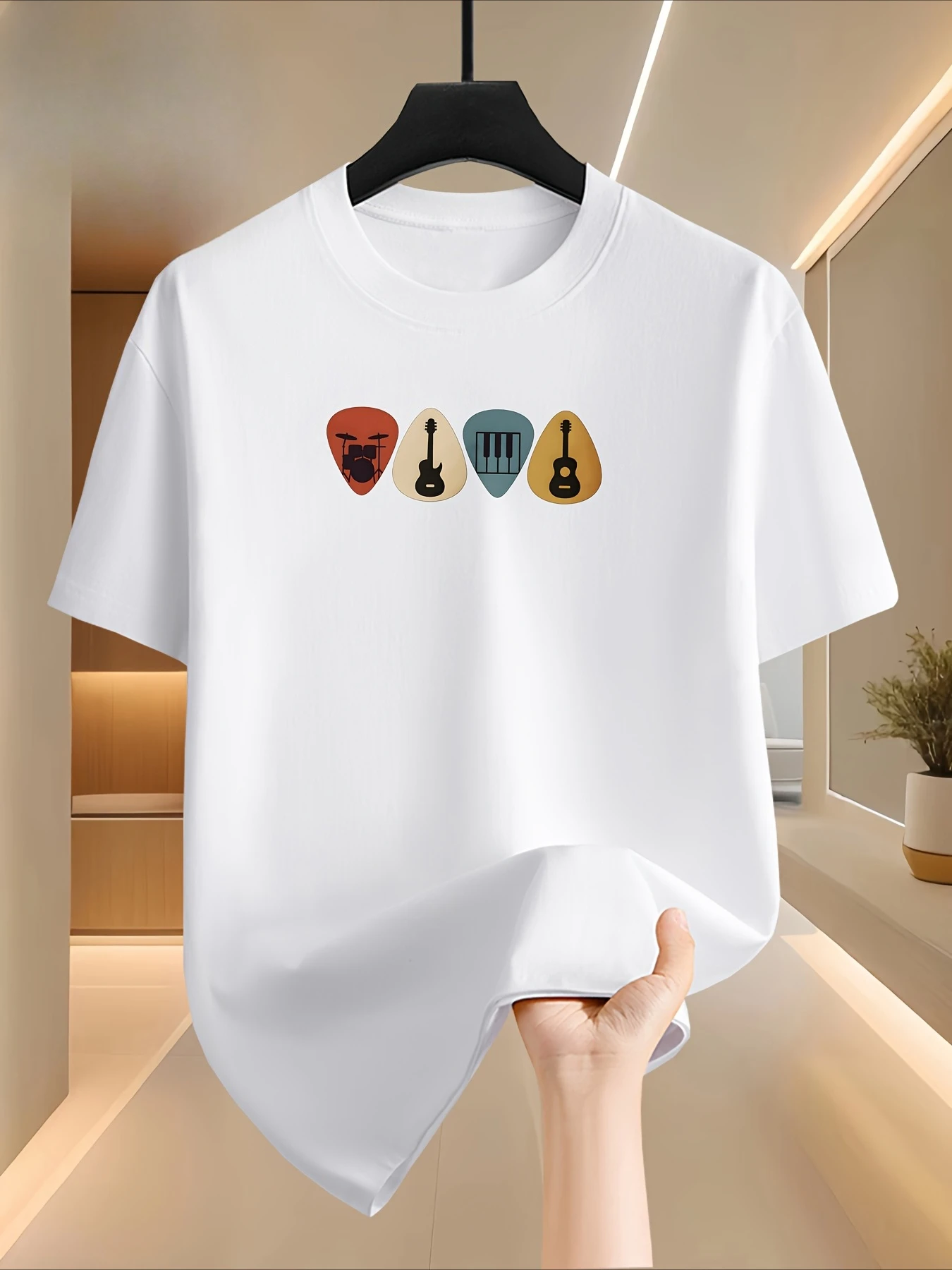 Minimal Guitar Pick Instrument Graphic T-shirt Men Women Cotton Music Enthusiast Loose Fit Basic Casual Daily Tees Tops