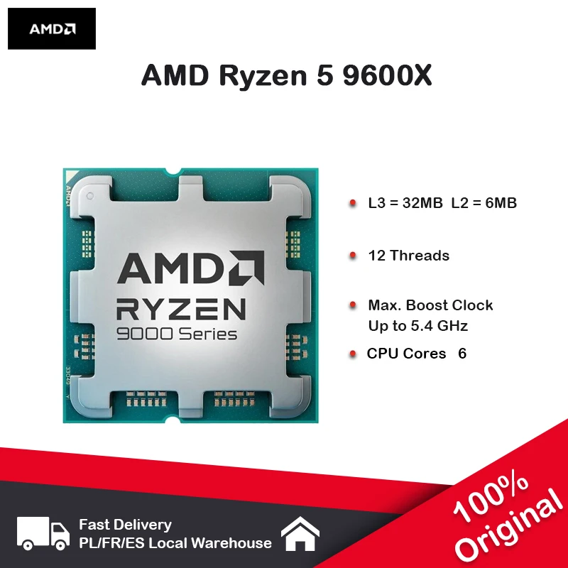 Processore AMD Ryzen 5 9600X 5,4 GHz 6 core 12 thread 38MB 4NM TDP Slot 65W CPU AM5 Zen 5
