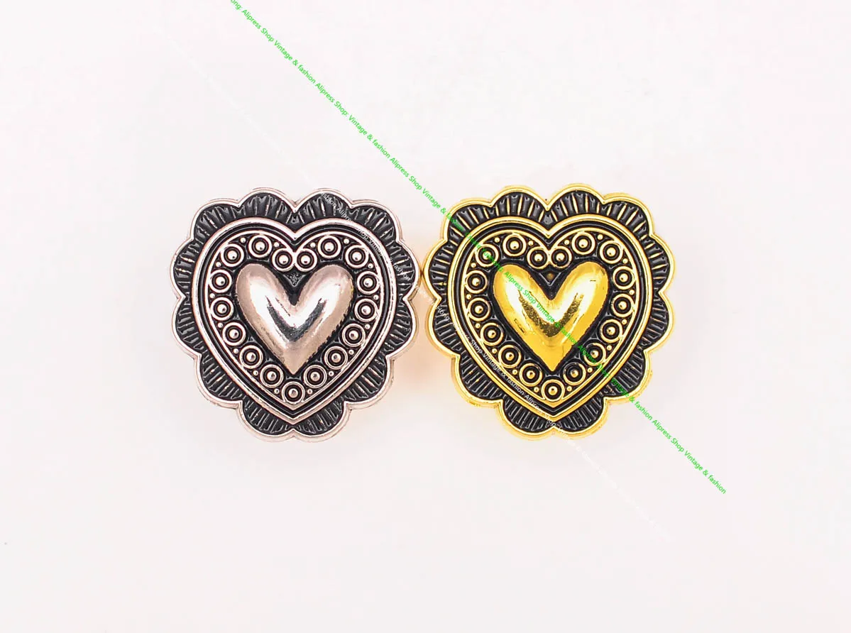 20mm Flower Engraved Silver Sweet Love Heart Western Conchos Shank Sewing Buttons Connector For Leathercraft Clothes Accessories images - 6