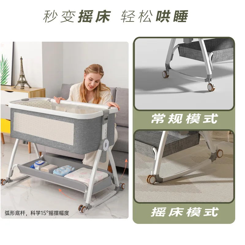 Crib Multifunctional Mobile Foldable Diaper Table Splicing Queen Bed Portable Bed Cradle Bed