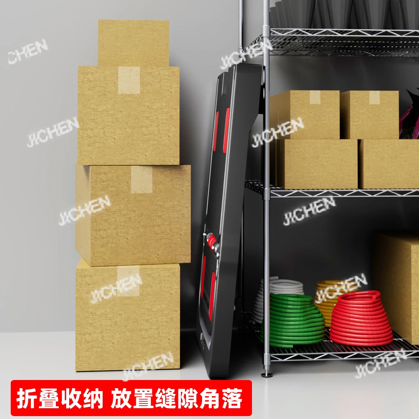 

JC Fully folding flatbed cart, trolley, trolley to pull goods, light and quiet, portable, home handling trolley