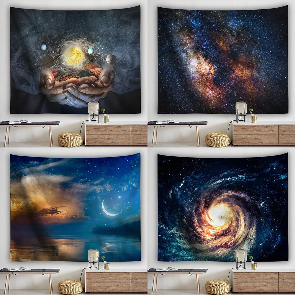 Galaxy Planet Wall Tapestry Bedroom Decor Nordic Aesthetic Backdrop Cloth Ins Style Hanging for Dorm Living Room