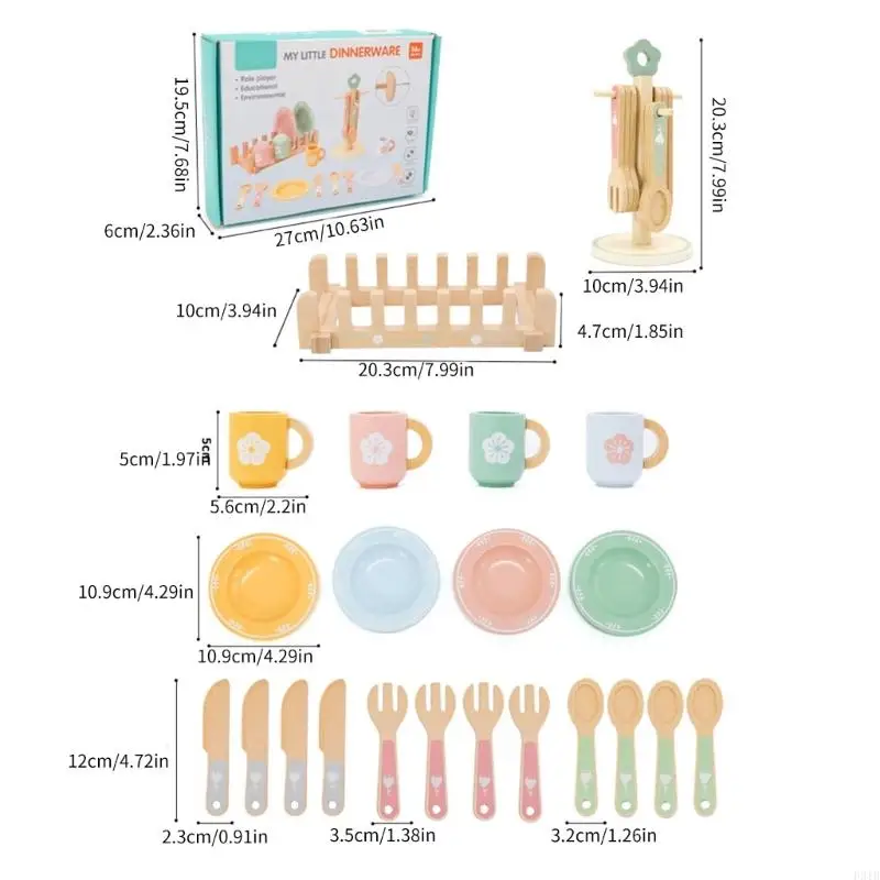Player jeu cuisine ensemble pour les enfants 3 ans plats en bois Ustensiles Gift P31b