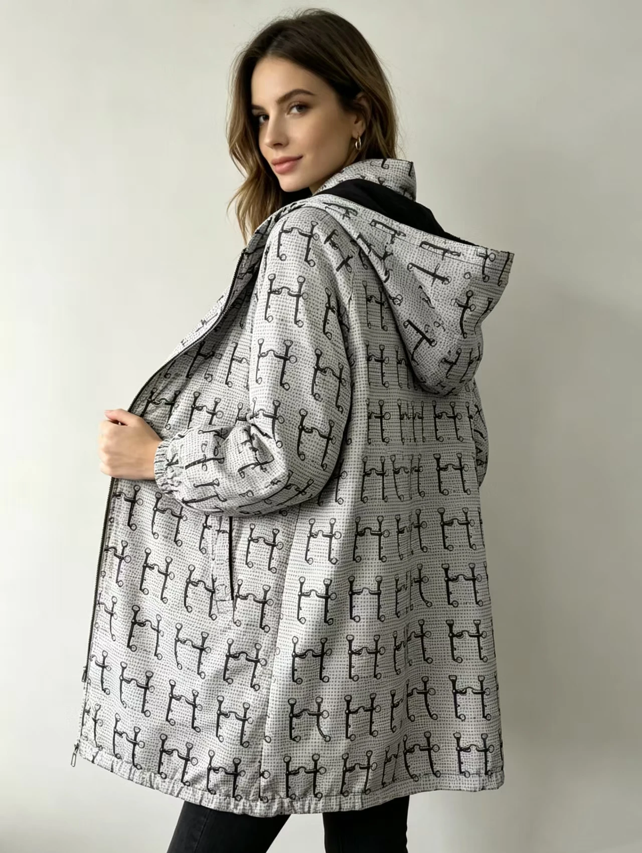 fenggejiwo Women's Casual Reversible Trench Coat Hooded Coat