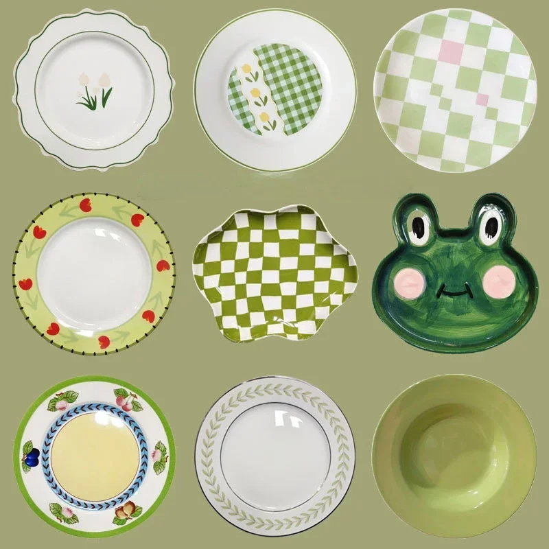 8inch Ceramic Plate Tableware Flat Plates Dessert Dish Cake Saucer Salad Plates Plates and Dishes Carton Dinner Plates