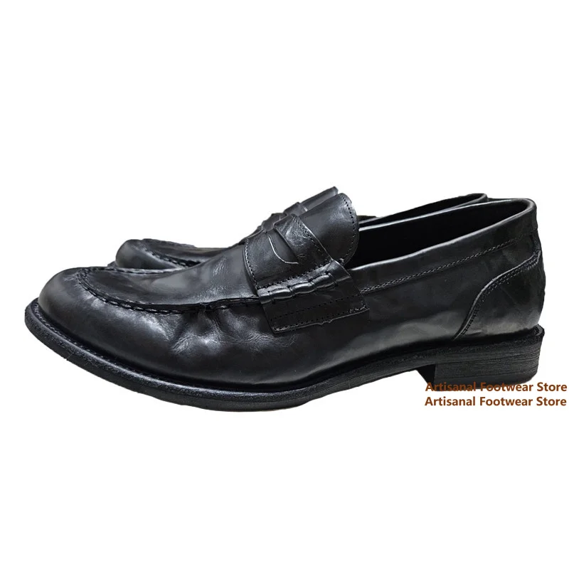 

Cowhide Slip On Loafers Black Pleated Leather Casual Shoes Height Increasing Men's Shoes Trendy Handmade Luxury Men's Shoes
