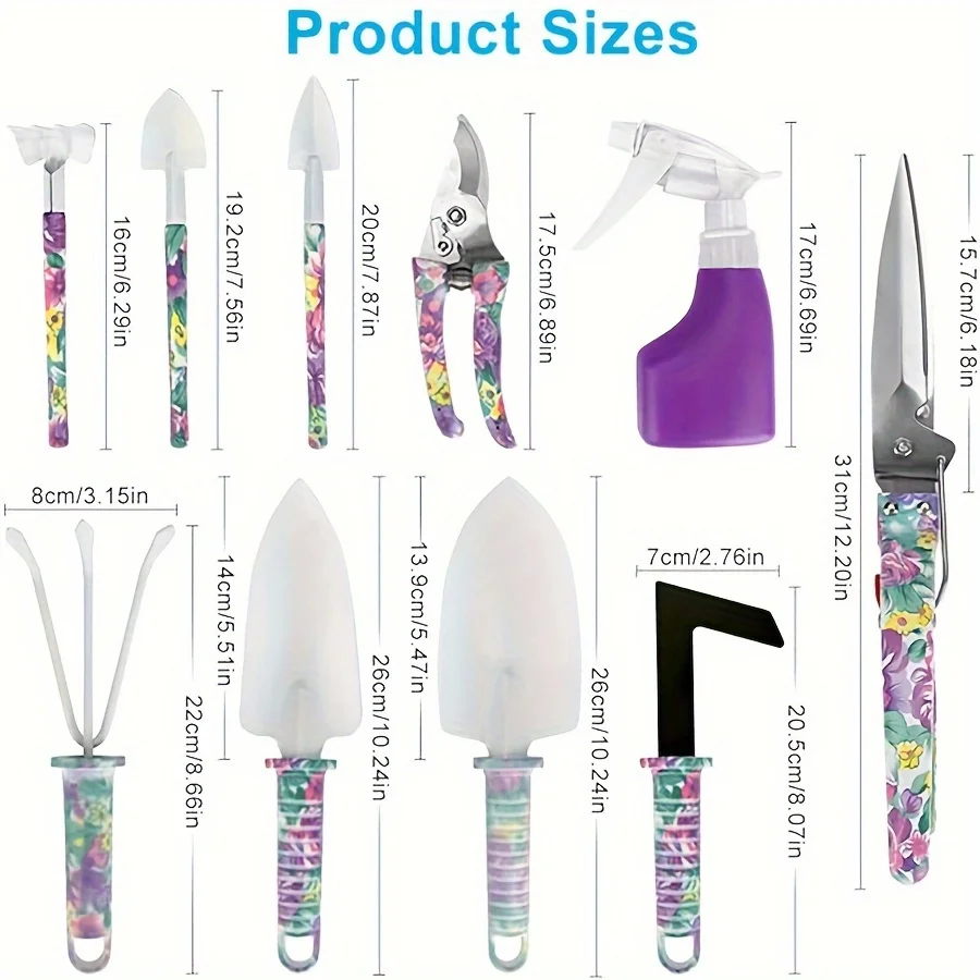 Stainless Steel 10-Piece Garden Tool Set with Pruner Trowel Rake Sprayer Kit for Home Gardening Gift Box
