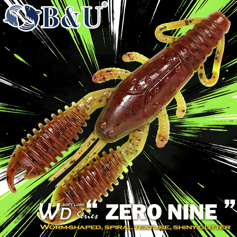 

B&U Soft Crawfish Fishing Lure, Spiral Texture Crayfish Bait with Glitter, Saltwater Freshwater Lure for Bass, Trout, Redfish