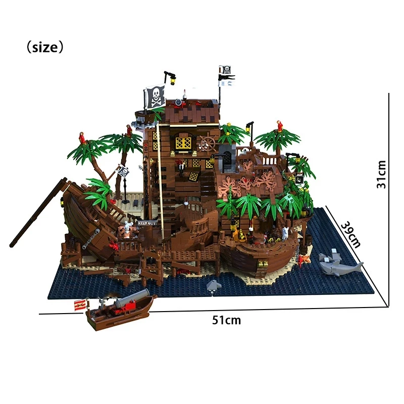 브릭링크 아이디어 MOC 바라쿠다 베이 해적 세트 호환 21322 3250PCS 시티 배 집 건축 블록 장난감 성인용 선물