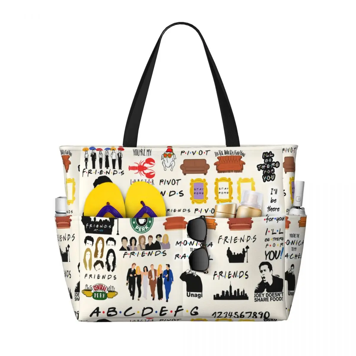 

Custom Funny TV Show Friends Collage Travel Tote Bag Women Large Capacity Grocery Shoulder Shopping Bags