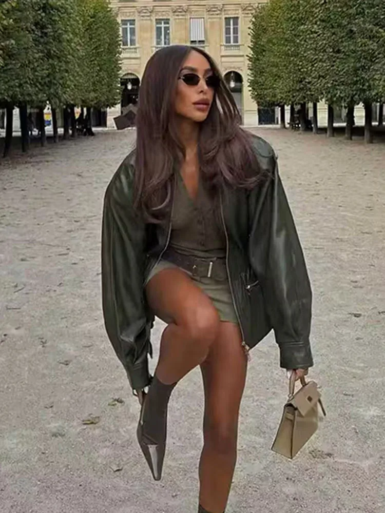 HH سترات نسائية ربيعية عصرية بياقة مقلوبة وأكمام طويلة وجيوب وحزام مزخرف وسحاب معاطف نسائية عالية الشارع #2