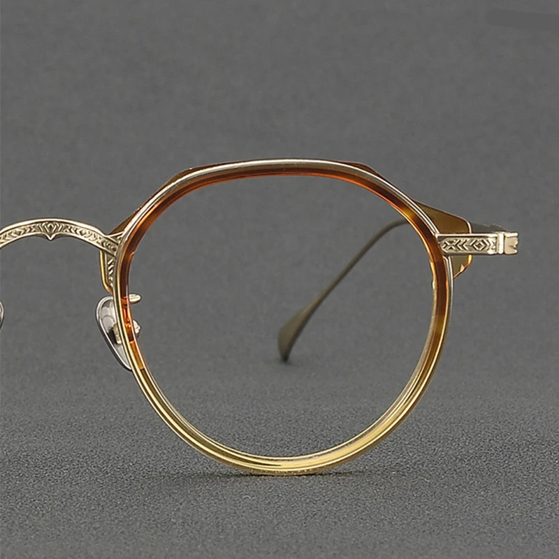إطارات نظارات متخصصة مصنوعة يدويًا على الطراز الياباني إطار من التيتانيوم النقي للرجال - إطار بيضاوي فني قديم #2