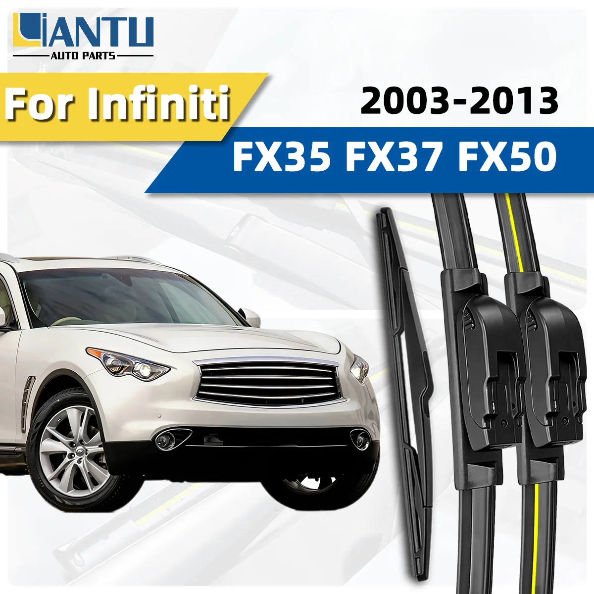 3-teiliges Scheibenwischer-Set für vorne und hinten, passend für Infiniti FX35 FX37 FX50 2003–2013, Windschutzscheibenwischer, geräuschloser Wischer, Autozubehör 2012 2011
