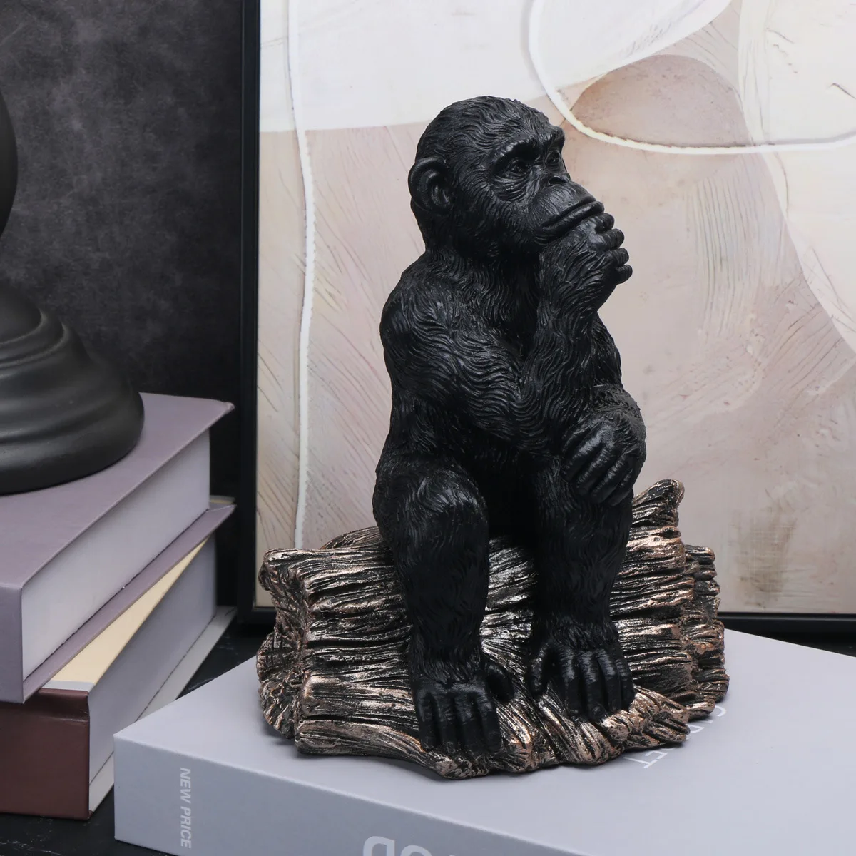 Resin Black Gorilla Sculpture Chimpanzee Statue Home Bookshelf Decor Thinker Figurine Room Mantel Decoration Desktop Gift