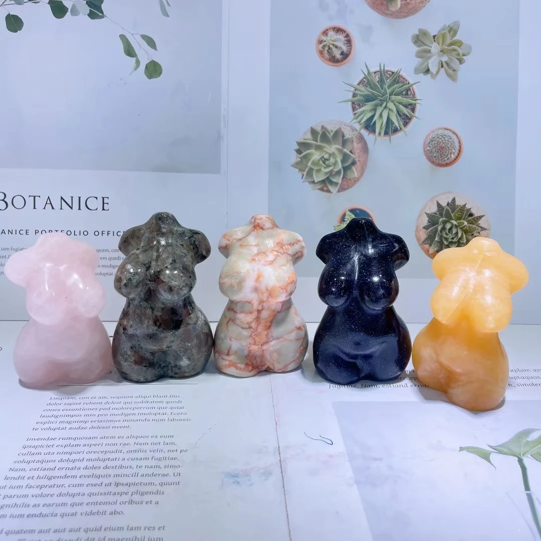 Natural Healing Rose Quartz Female Model Statue Hand Carving Pink Crystal Plump Sexy Girl Body Figurine Crafts Home Decor Gift