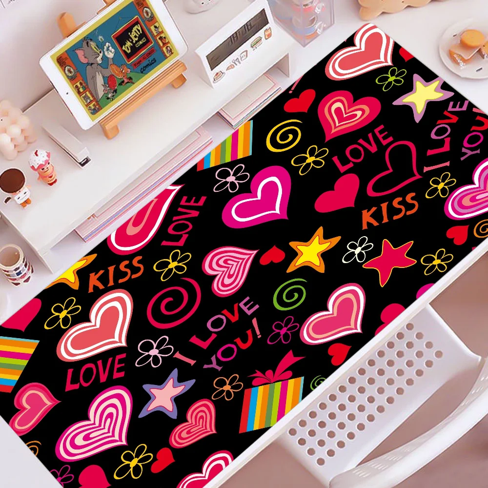 Loving Heart 80x30cm XL Lockedge Thickened Mouse Pad Oversized Gaming Keyboard Notebook Table Mat For Teen Girls Bedroom #4