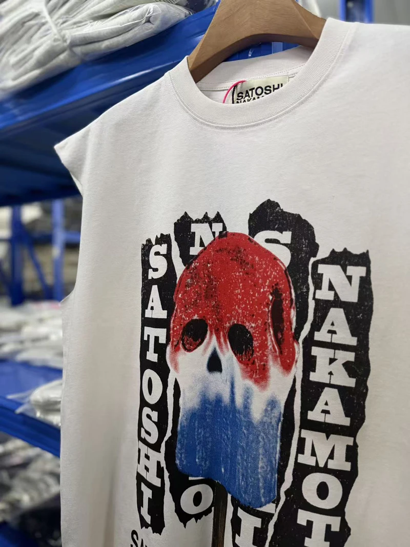 Summer Hiphop Street Oversized SATOSHI Sleeveless Tshirts Melting Ghost Popsicles Letter Logo Loose Tank Tops Men Women Vest