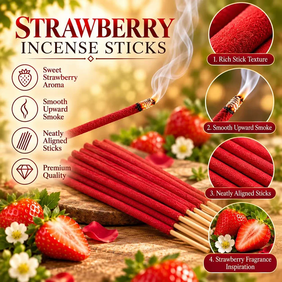 Strawberry fragrance wand, prolongs burning time, artificial wood seasonal fragrance, suitable for home, camping, garden, swimmi