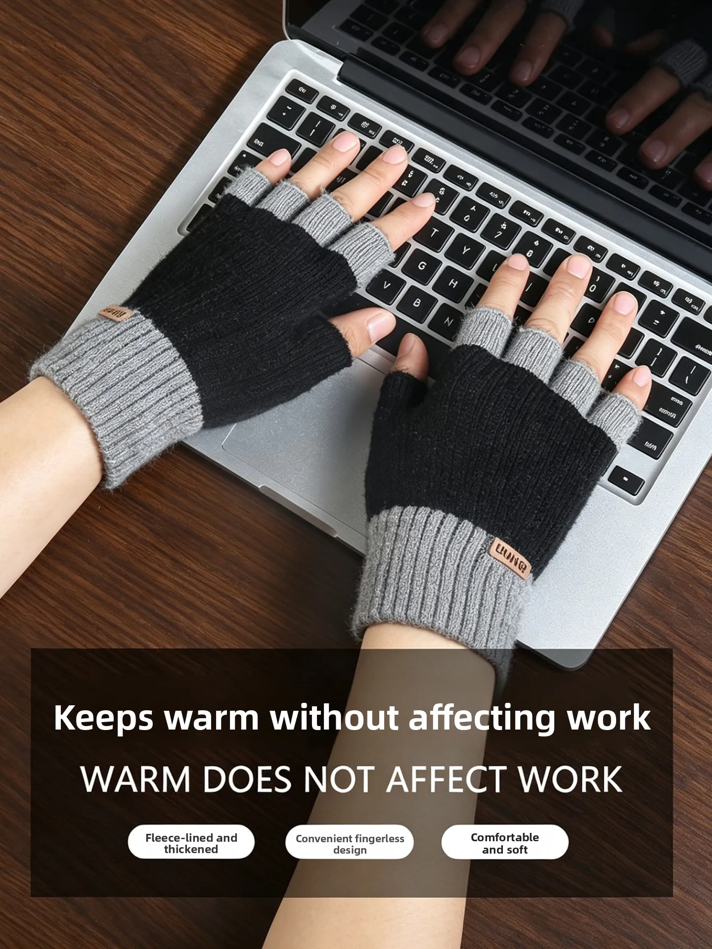 Thickened Winter Knitted Half Finger Gloves Men's  Finger Student Writing Warmth Half-length No-finger Knitwear