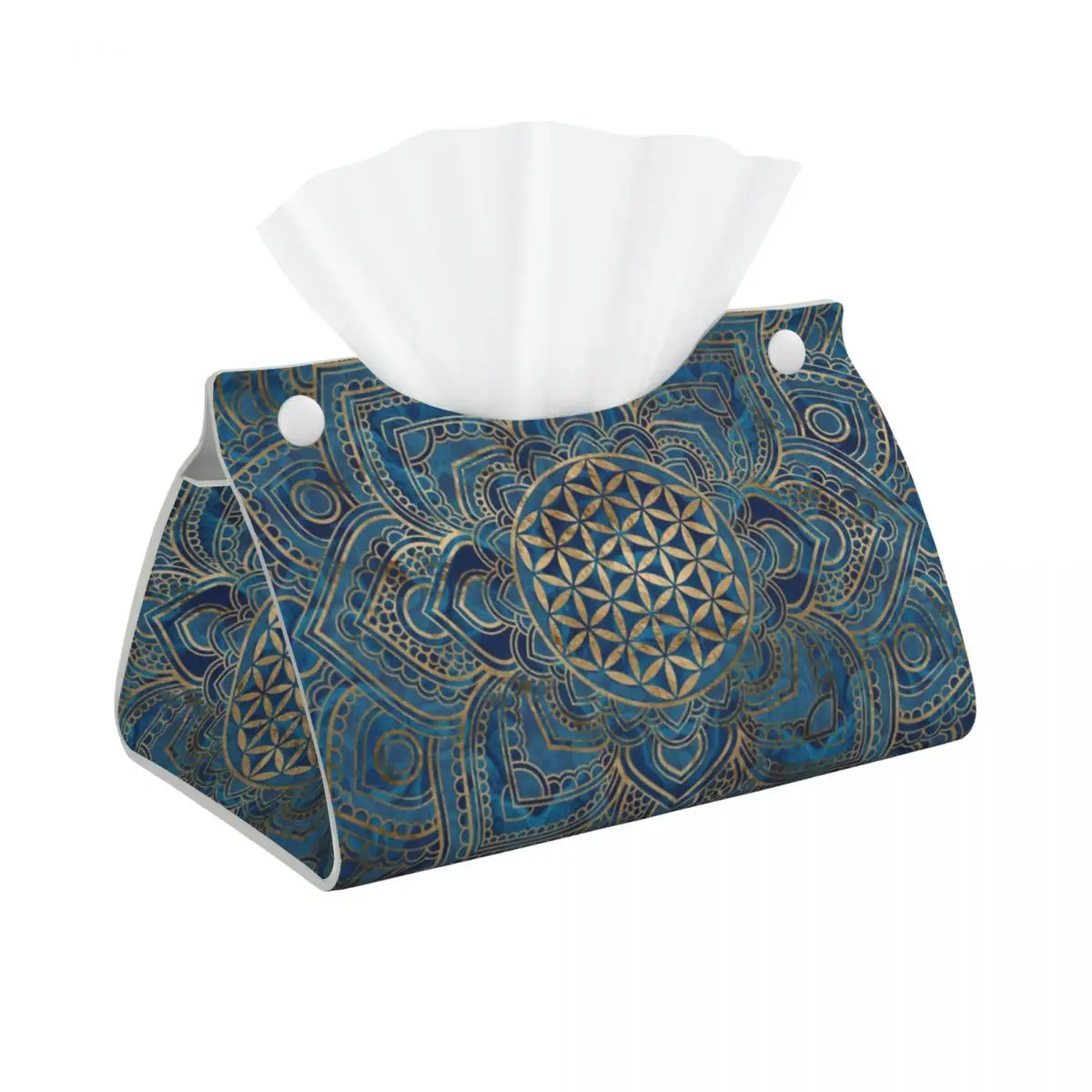 Custom Flower Of Life In Lotus Mandala Tissue Box Cover PU Leather Rectangular Facial Tissues Holder for Home