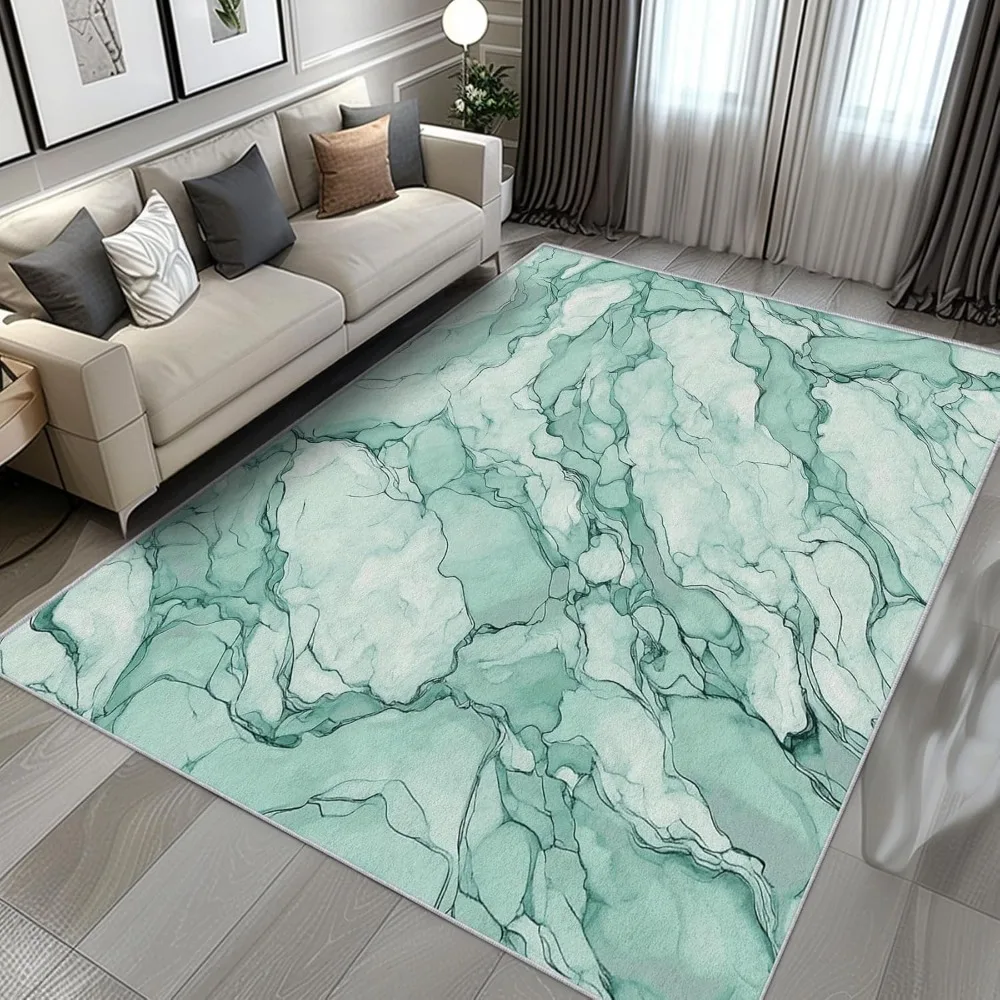 

7x9 моющийся абстрактный акварельный коврик с эффектом зеленого мрамора - ковер с современным узором для домашнего декора в спаленях и гостиных