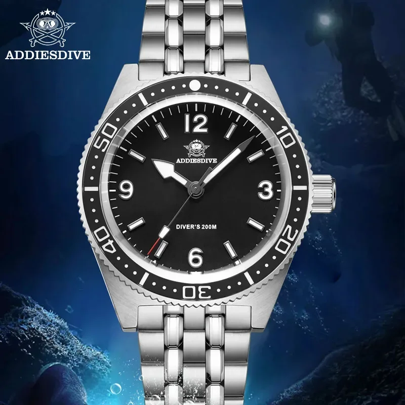 ADDIESDIVE-reloj de cuarzo de acero inoxidable para hombre, pulsera deportiva resistente al agua, de zafiro, luminoso, AD2033