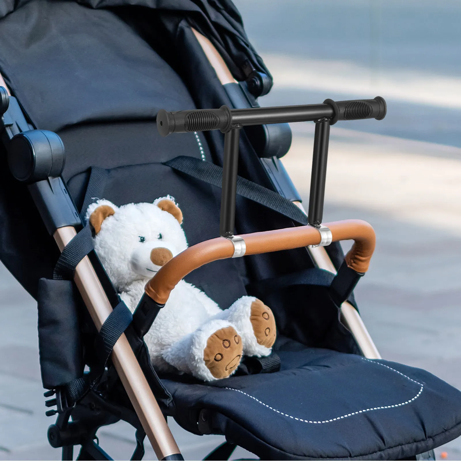 

Universal Baby Stroller Handlebar Extender Adjustable Height Stainless Steel Handle Attachment Comfortable Grip for Walking