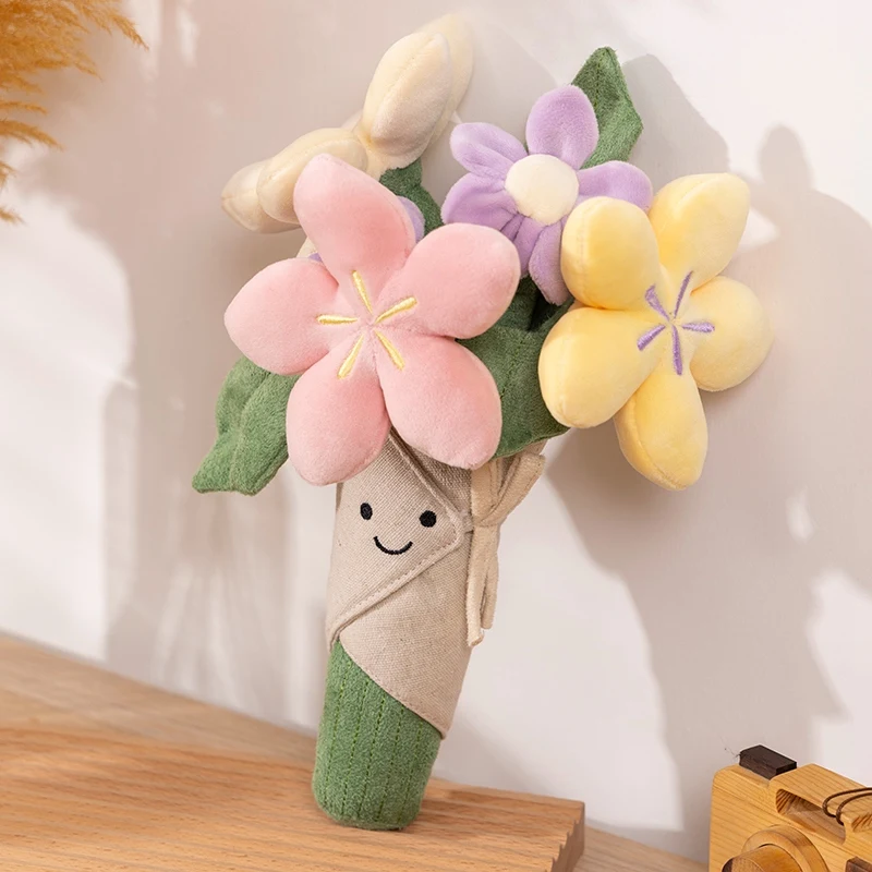 New Plush Flower Plush Toys Simulated Bouquet Doll Cartoon Stuffed Pillow Cherry Blossom Narcissus Birthday Valentine's Day Gift