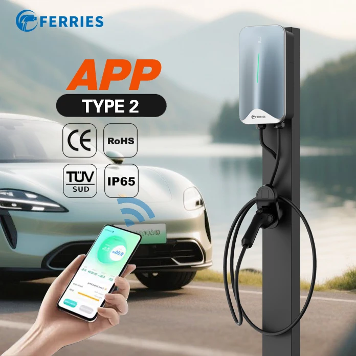 

7kW 32A Single Phase EV Car Charger Fast Charging 230V Type 2 RFID Bluetooth Wi-Fi Wallmounted Charging Stations Charging Pile