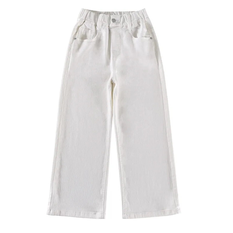 Children Vintage White Straight Jeans with Bows For Girls New Spring Slim Loose Denim Pants Kids Teenager Casual Jeans Trousers