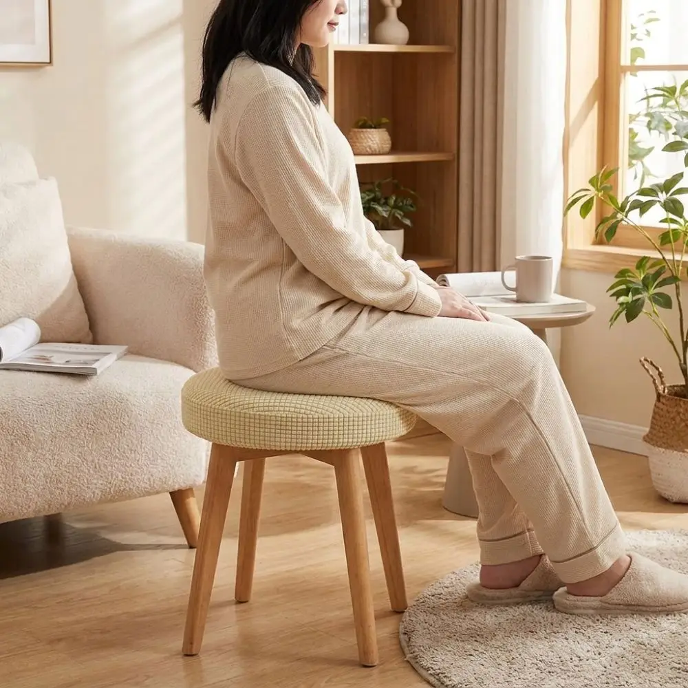 Soft Elastic Round Stool Chair Cover Wear-resistant Polar Fleece Bar Stool Covers Breathable All-inclusive Rotating Chair Cover