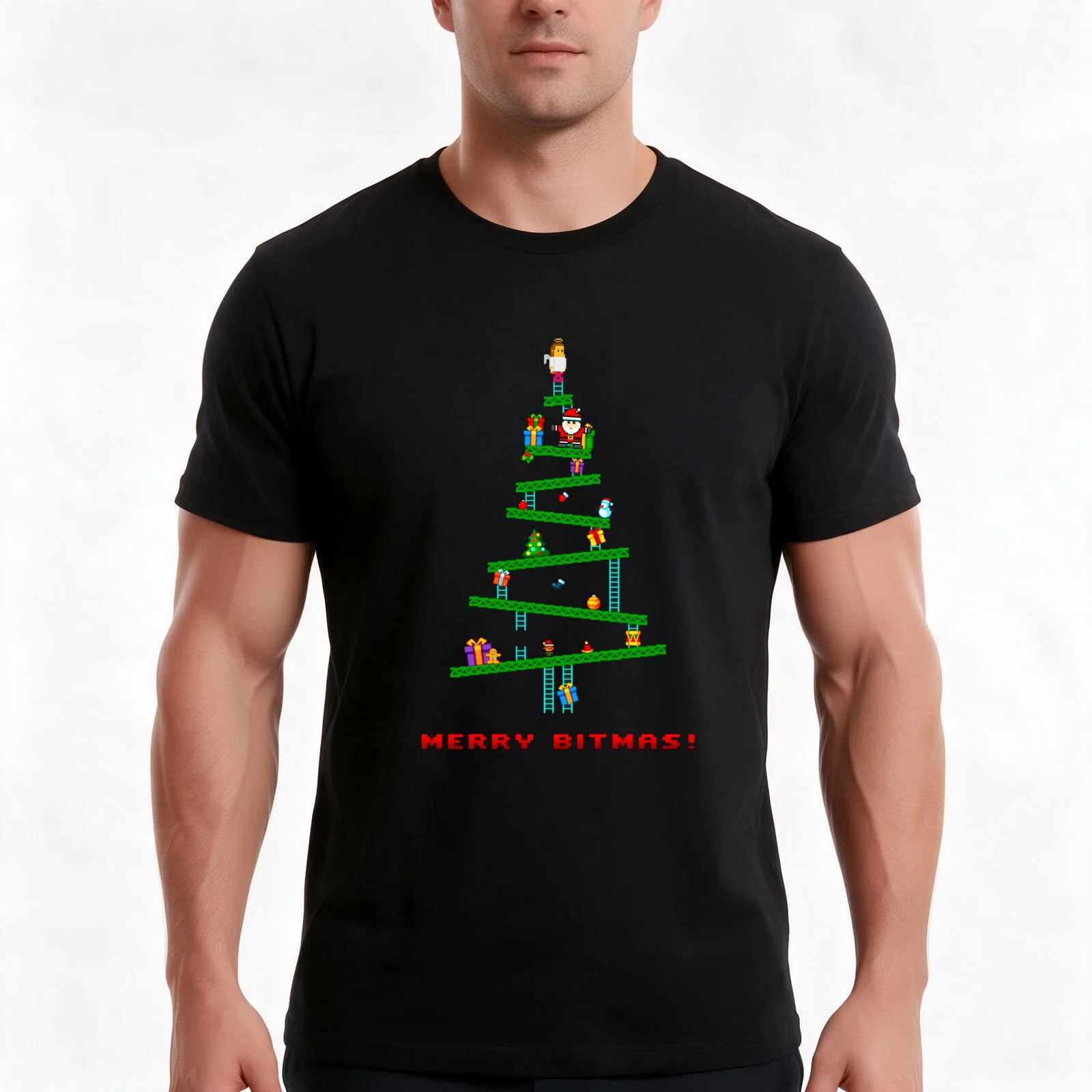 Merry Bitmas! T-Shirt, Summer Casual Cotton Tee, Oversized Streetwear Tops, Vintage Graphic Print, Loose Fit Short Sleeve