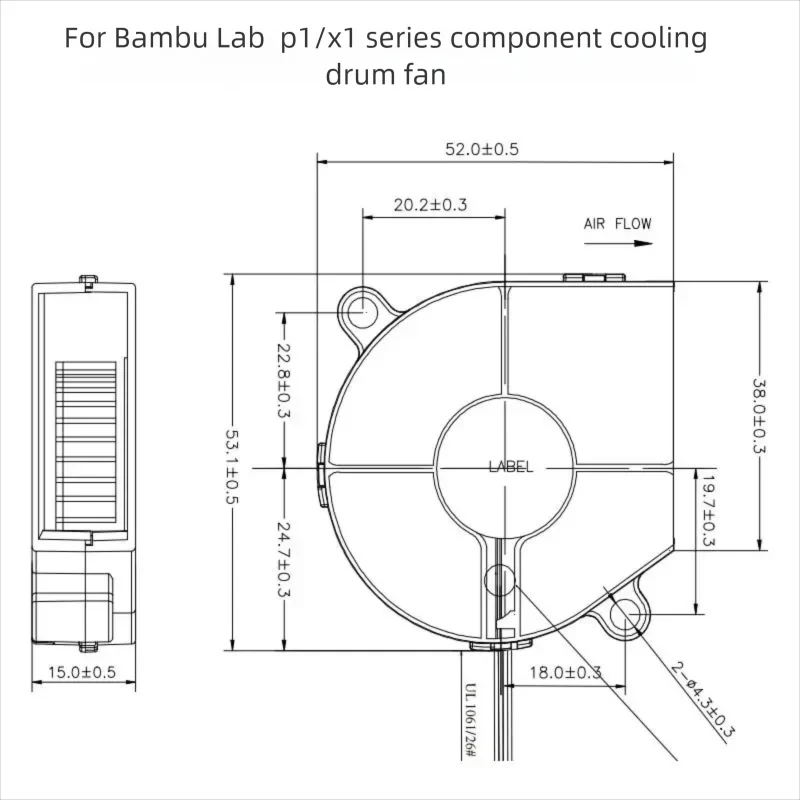 P1/X1 Series Front Housing Assembly 5015 Blower Fan For BambuLab X1 X1C P1P P1S Hotend Toolhead Front Cover Fan 9500 RPM Upgrade