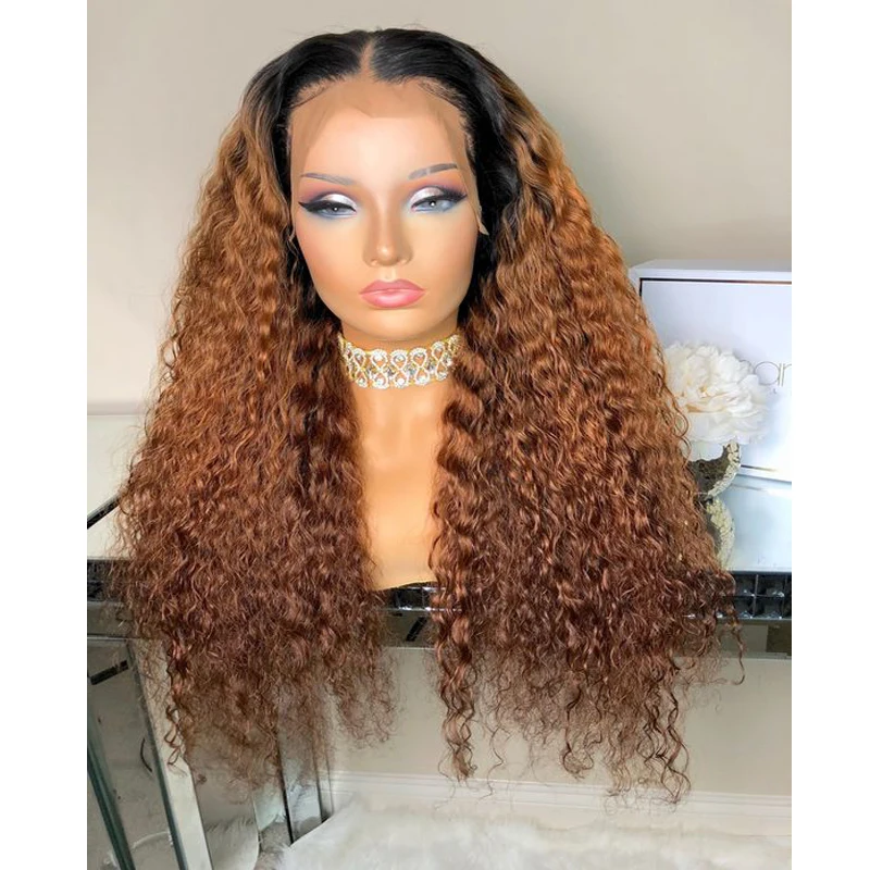 

Soft 26Inch Long 180Density Kinky Curly Ombre Blonde Deep Lace Front Wig For Women Babyhair Synthetic Glueless Preplucked Daily